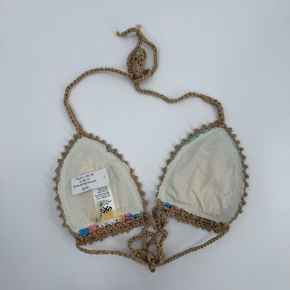 PILYQ PQ SWIM Bikini Top Size Small NWT Romance Crochet Triangle Halter Rainbow - Picture 7 of 16